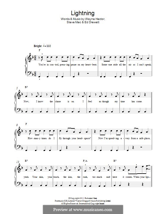 Lightning (The Wanted): For piano by Ed Drewett, Steve Mac, Wayne Anthony Hector