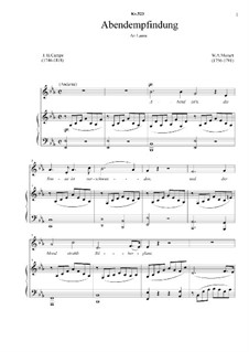 Abendempfindung, K.523: Piano-vocal score, solo part  by Wolfgang Amadeus Mozart