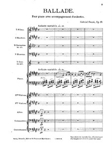 Ballade in F Sharp Major, Op.19: For piano and orchestra by Gabriel Fauré