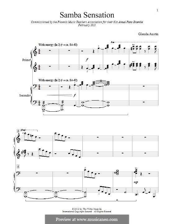 Samba Sensation: For piano four hands by Glenda Austin