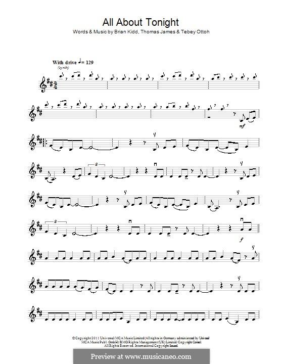 All About Tonight (Pixie Lott): For violin by Brian Kidd, Tebey Ottoh, Thomas James