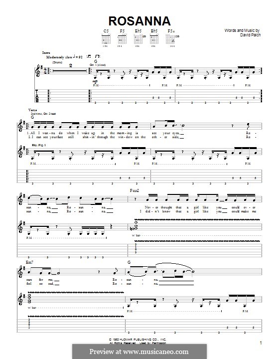 Rosanna (Toto): For guitar with tab by David Paich