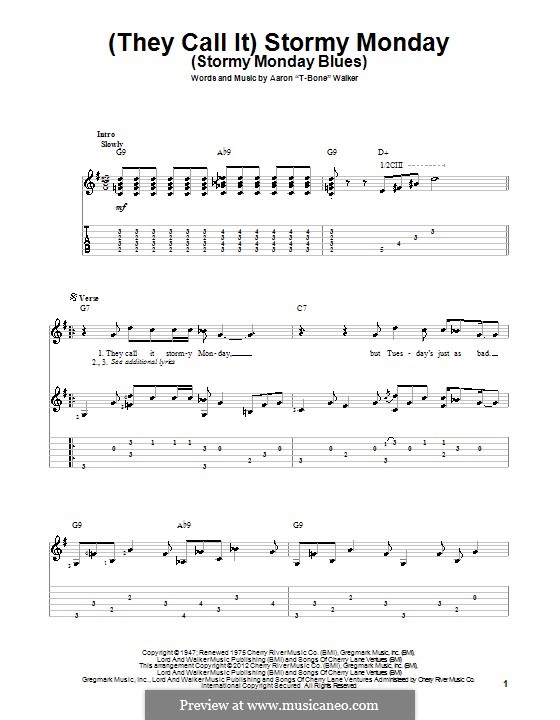 (They Call It) Stormy Monday (Stormy Monday Blues): For guitar by T-Bone Walker