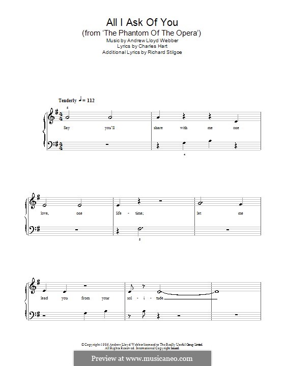 All I Ask of You, for piano: G Major by Andrew Lloyd Webber