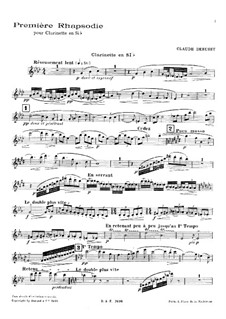 Rhapsody No.1 in G Flat Major, L.116: For clarinet and piano by Claude Debussy