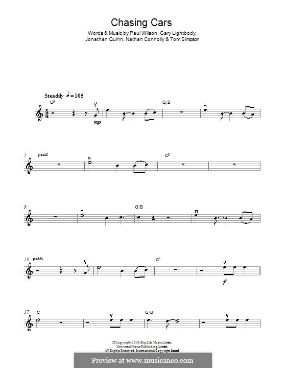 Chasing Cars (Snow Patrol): For violin by Gary Lightbody, Jonathan Quinn, Nathan Connolly, Paul Wilson, Tom Simpson