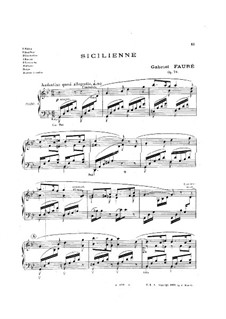 Sicilienne for Cello and Piano, Op.78: Version for piano by Gabriel Fauré