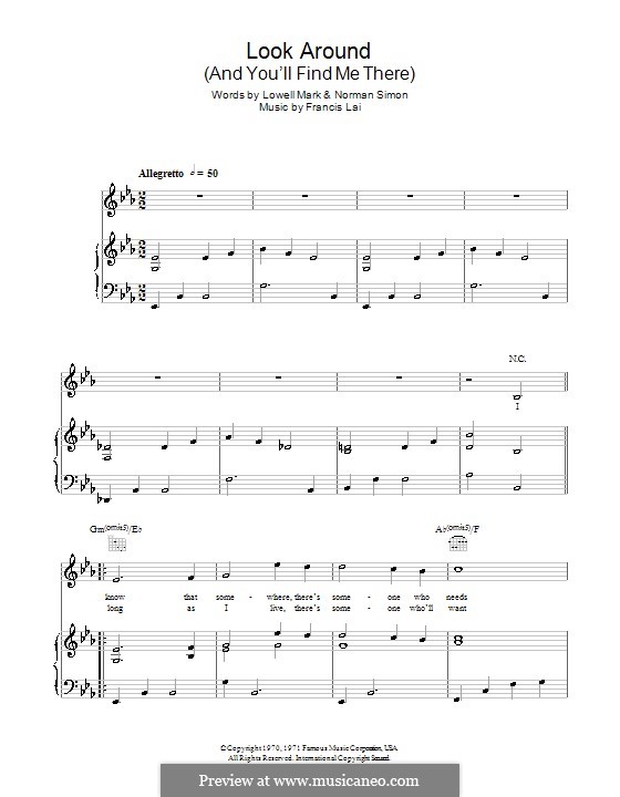 Look Around (And You'll Find Me There): For voice and piano (or guitar) by Francis Lai