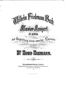 Concerto for Harpsichord and Orchestra in D Major, F 41: Version for two pianos four hands by Wilhelm Friedemann Bach