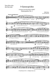Gymnopédies: Arrangement for recorder quintet T/A, B, B, GB, Cb - parts by Erik Satie
