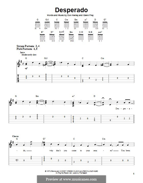 Desperado (The Eagles): For guitar with tab by Don Henley, Glen Frey