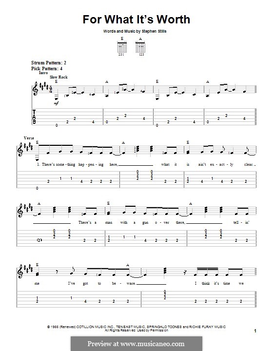 For What It's Worth (Buffalo Springfield): For guitar with tab by Stephen Stills