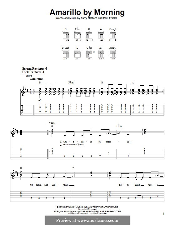 Amarillo By Morning (George Strait): For guitar with tab by Paul Fraser, Terry Stafford