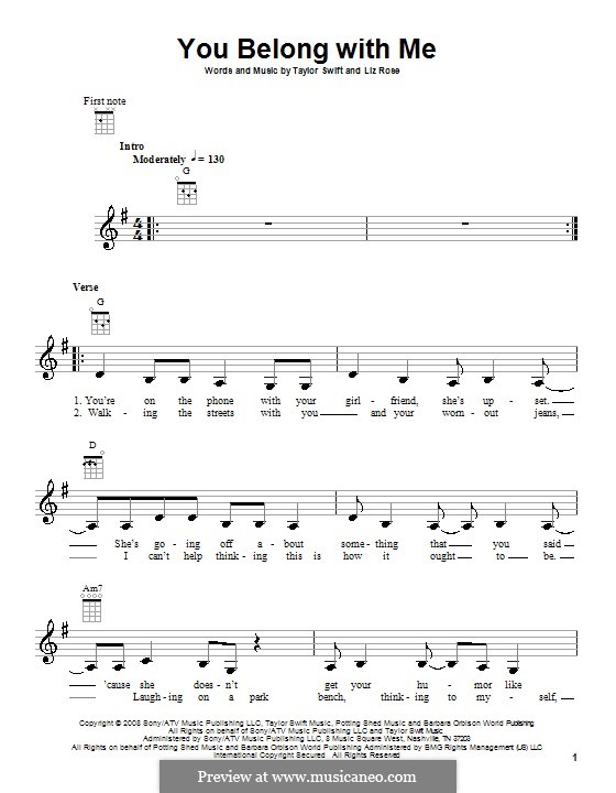 You Belong with Me (Taylor Swift): For ukulele by Liz Rose