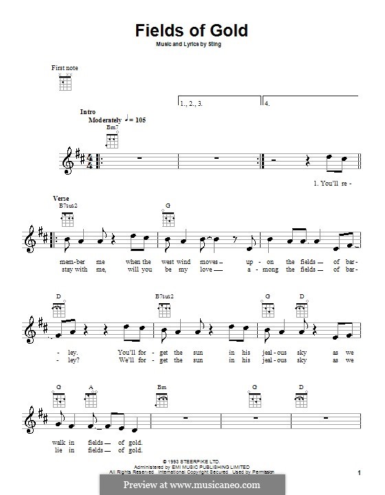 Fields of Gold: For ukulele by Sting