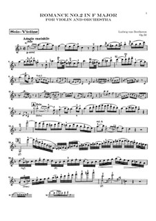 Romance for Violin and Orchestra No.2 in F Major, Op.50: Violin solo part by Ludwig van Beethoven