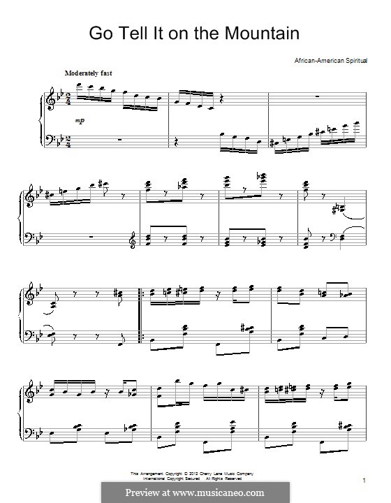 Go, Tell it on the Mountain (Printable Scores): For piano by folklore