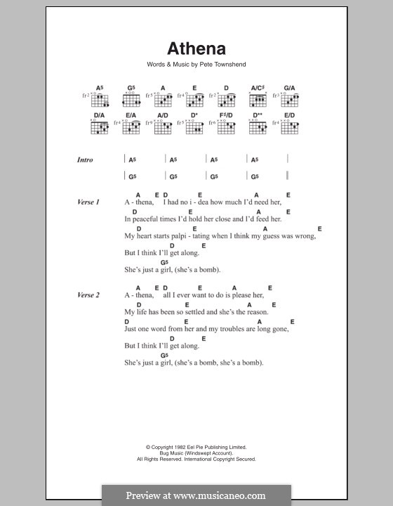 Athena (The Who): Lyrics and chords by Peter Townshend