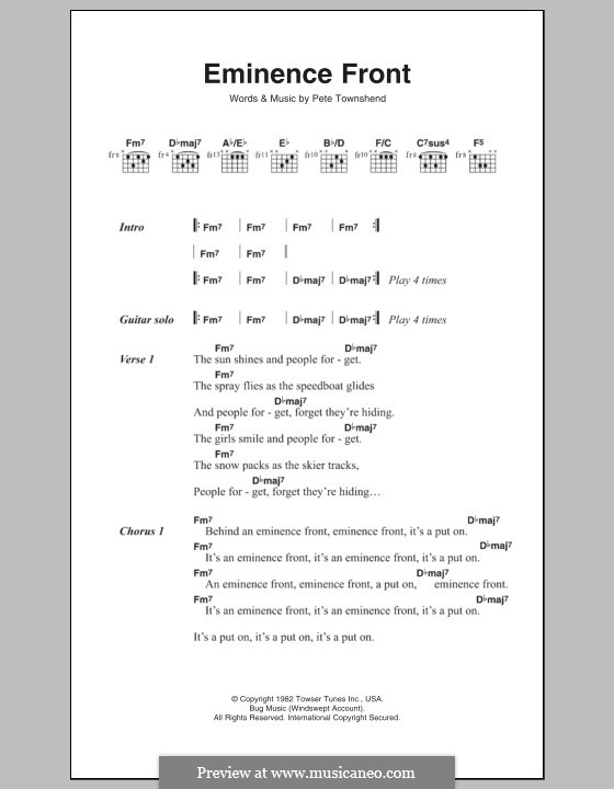 Eminence Front (The Who): Lyrics and chords by Peter Townshend