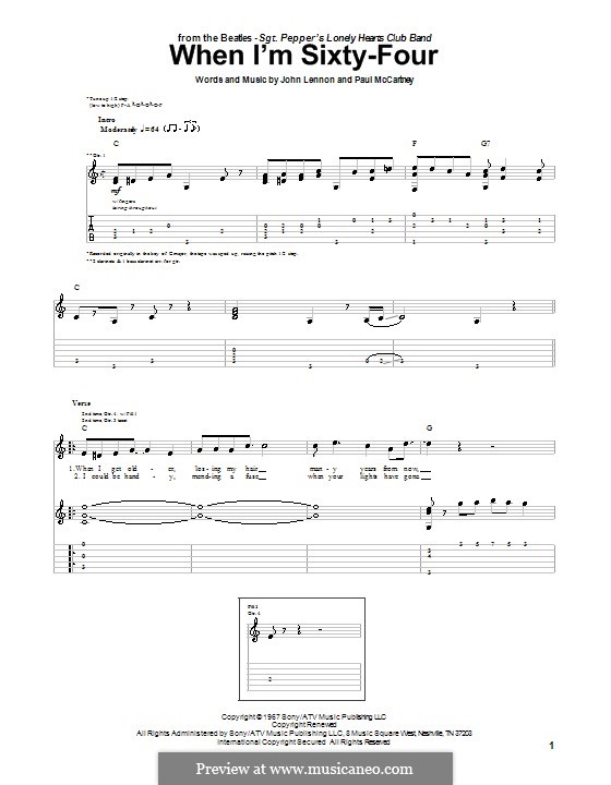 When I'm Sixty-Four (The Beatles), for One Instrument: For guitar with tab by John Lennon, Paul McCartney