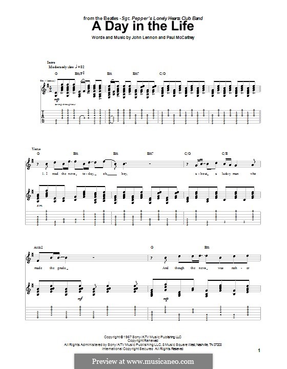 A Day in the Life (The Beatles): For guitar with tab by John Lennon, Paul McCartney