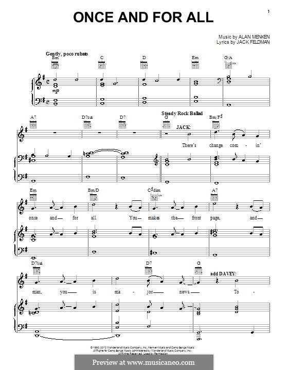 Once and for All: For voice and piano (or guitar) by Alan Menken