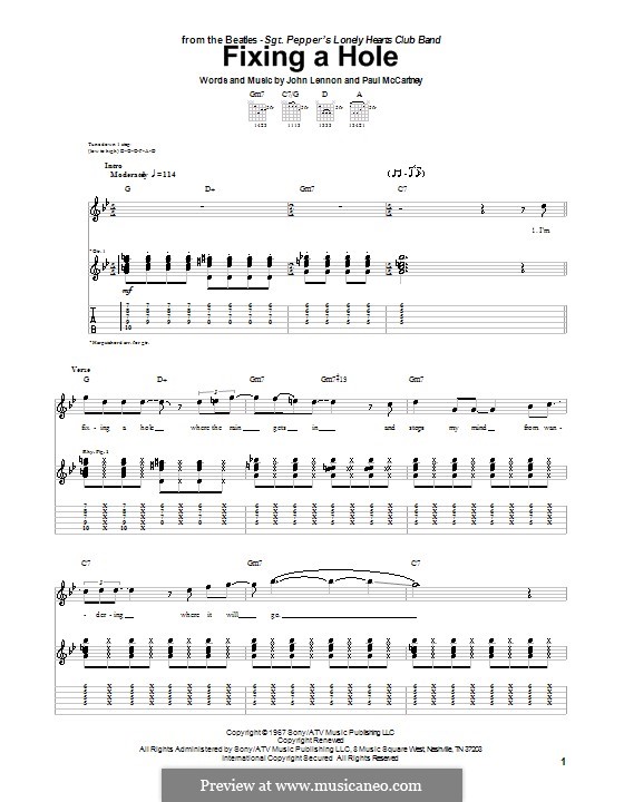 Fixing a Hole (The Beatles): For guitar with tab by John Lennon, Paul McCartney