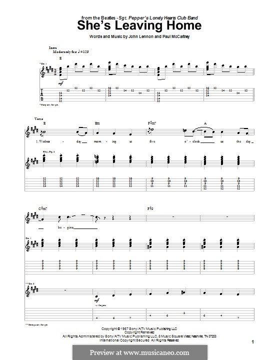 She's Leaving Home (The Beatles): For guitar with tab by John Lennon, Paul McCartney