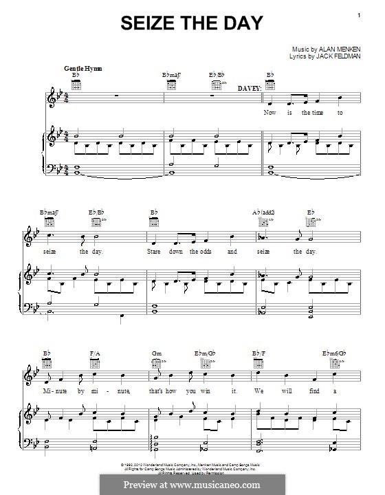 Seize the Day (from Newsies) by A. Menken sheet music on MusicaNeo