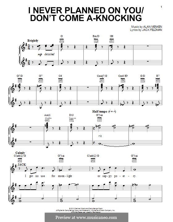 I Never Planned on You/Don't Come A-Knocking: For voice and piano (or guitar) by Alan Menken