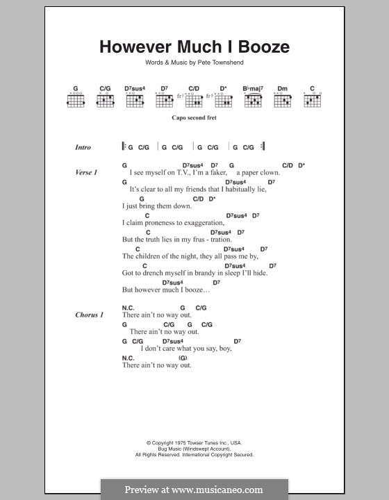 However Much I Booze (The Who): Lyrics and chords by Peter Townshend