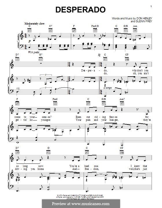 Download Desperado - Eagles sheet music. #musicians #sheetmusic