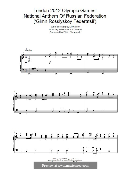 National Anthem of Russian Federation (Gimn Rossiyskoy Federatsii): For piano by Alexander Vasilyevich Alexandrov