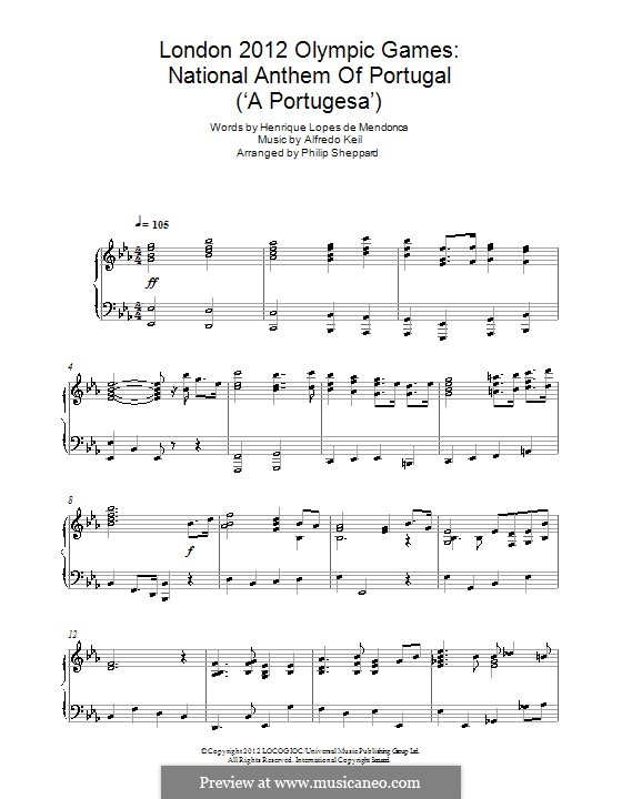 London 2012 Olympic Games: National Anthem of Portugal ('A Portugesa'): For piano by Alfredo Keil