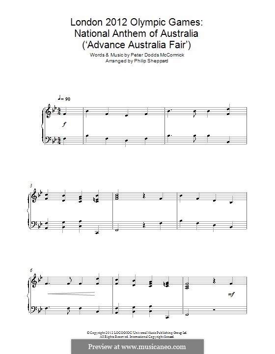 Advance Australia Fair (Australian National Anthem): For piano by Peter McCormick