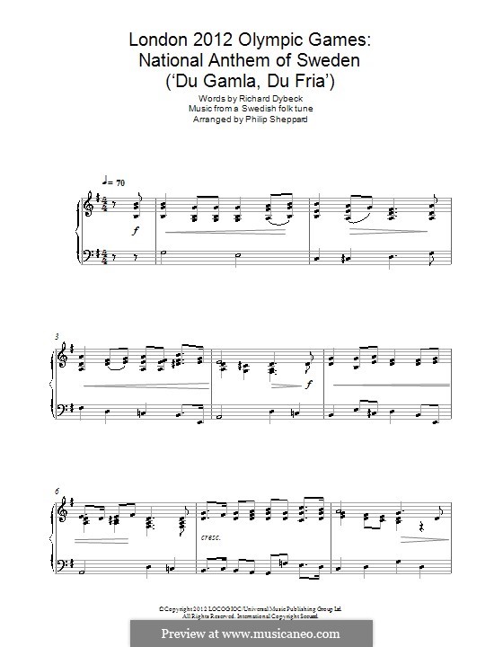 Du Gamla Du Fria (Swedish National Anthem): For piano by folklore