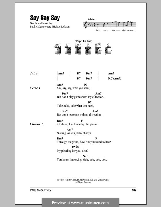 Say Say Say: Lyrics and chords by Michael Jackson, Paul McCartney