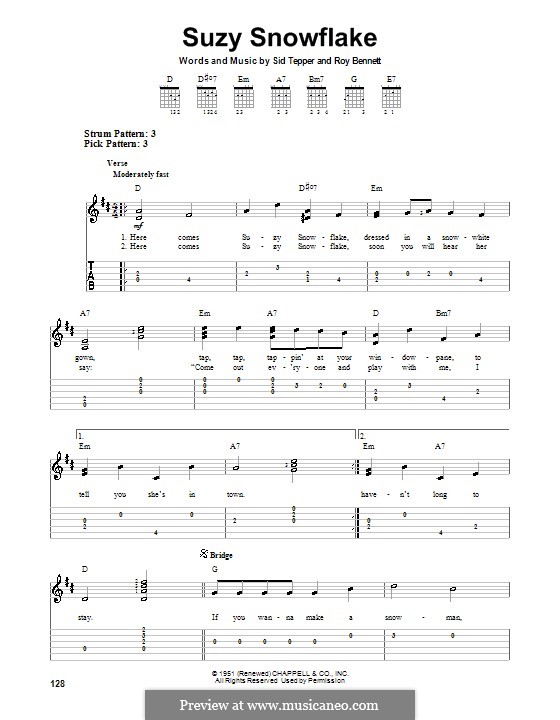 Suzy Snowflake (Rosemary Clooney): For guitar with tab by Roy C. Bennett, Sid Tepper