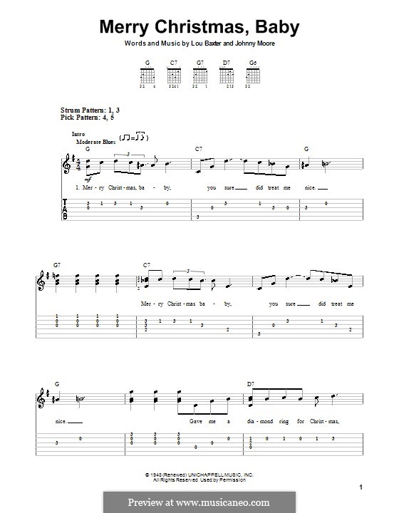 Merry Christmas, Baby: For guitar with tab by Johnny Moore, Lou Baxter