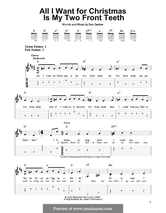 All I Want for Christmas Is My Two Front Teeth: For guitar with tab by Don Gardner