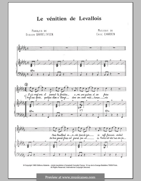 Le Venitien de Levallois (Dalida): For voice and piano by Eric Charden