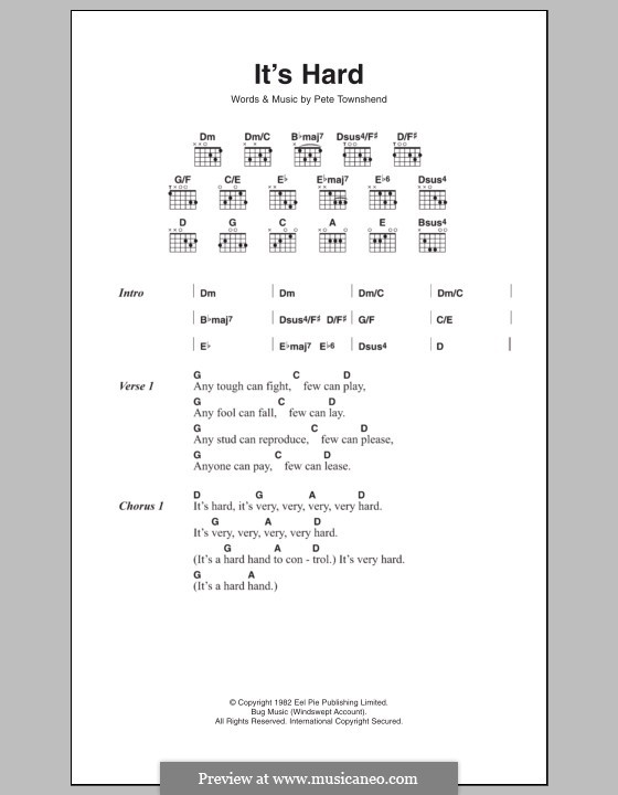 It's Hard (The Who): Lyrics and chords by Peter Townshend