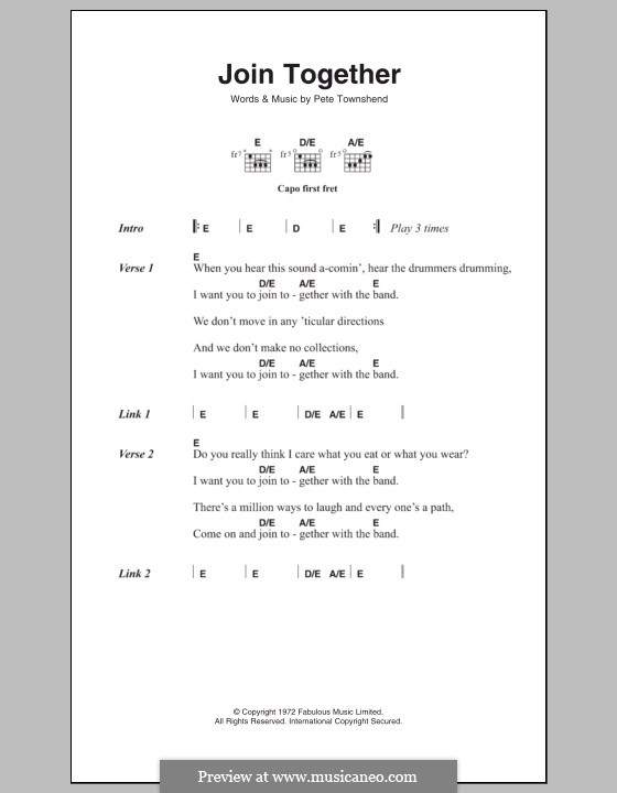 Join Together (The Who): Lyrics and chords by Peter Townshend