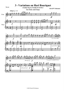 A Little ABC of the Renaissance: No.3 Hari Bouriquet, for flute and harp by Claudin de Sermisy, Claude Gervaise, Unknown (works before 1850), David W Solomons, Gabriel Bataille