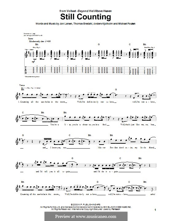 volbeat still counting sheet music volbeat still counting sheet music