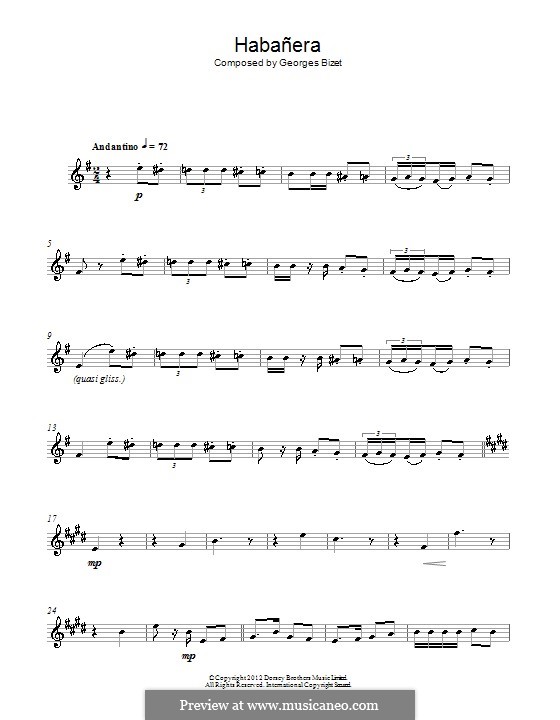 Habanera (Printable Scores): For alto saxophone by Georges Bizet