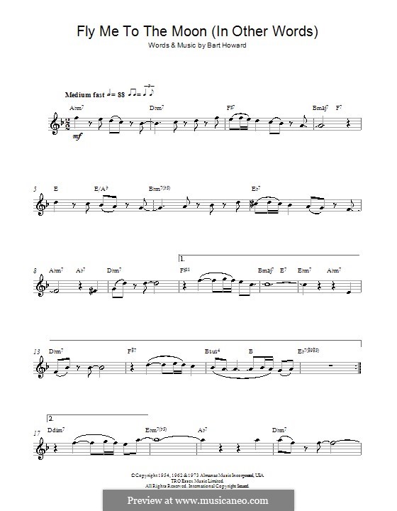 Fly Me to the Moon (In Other Words): For alto saxophone by Bart Howard