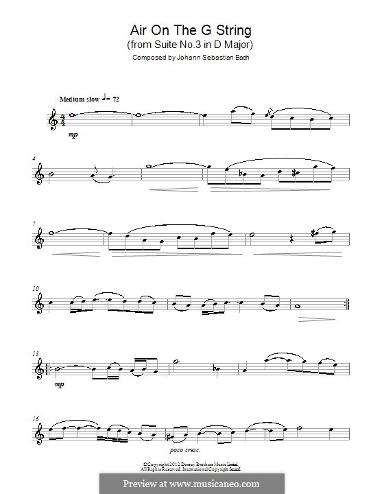 Aria (Printable Scores): Version for alto saxophone by Johann Sebastian Bach