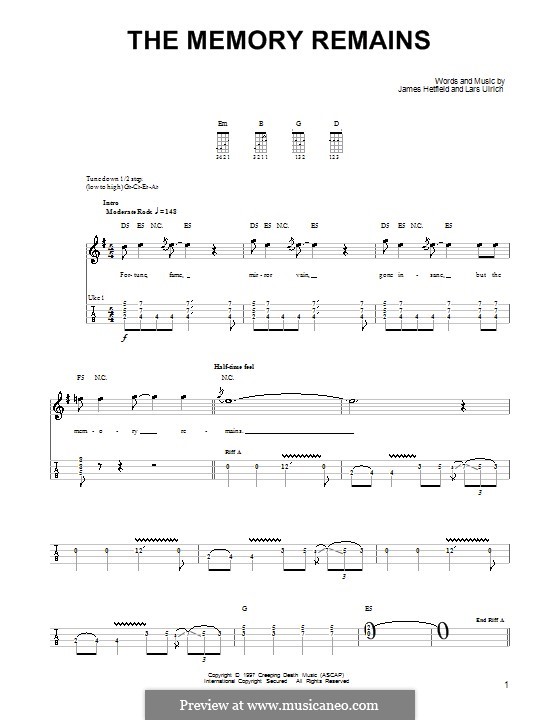 The Memory Remains (Metallica): For ukulele by James Hetfield, Lars Ulrich