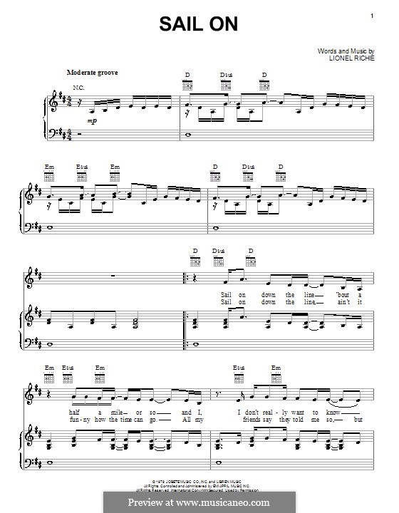 Sail on (The Commodores) by L. Richie sheet music on MusicaNeo